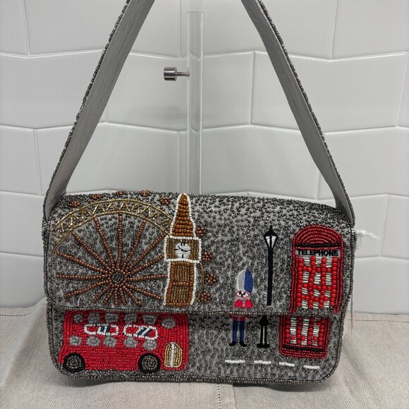 Viral London Beaded Shoulder Bag - Silver & Multicolor - Made in India - Picture 1 of 11